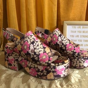 Free People Nicola  Floral Open Toe Wedge Platform Sandal